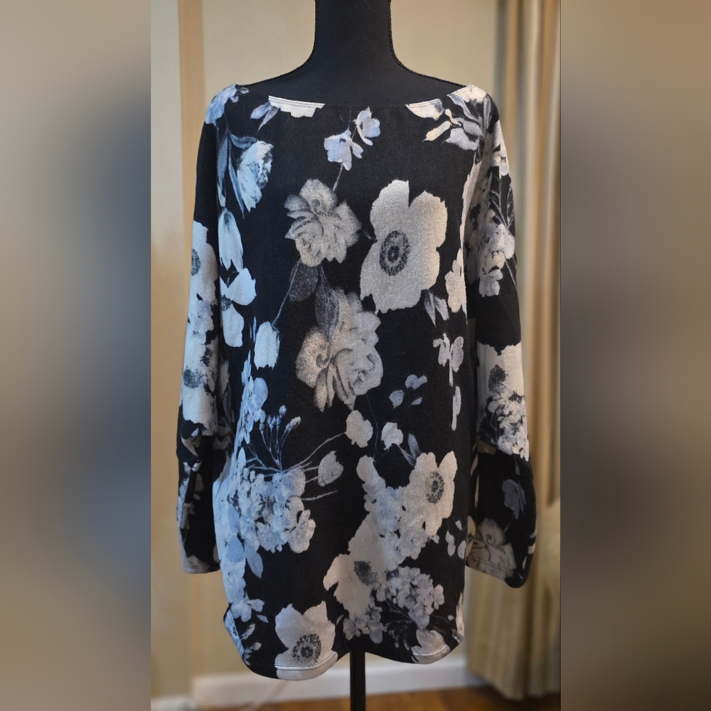 White Birch Black and White Floral Sweater